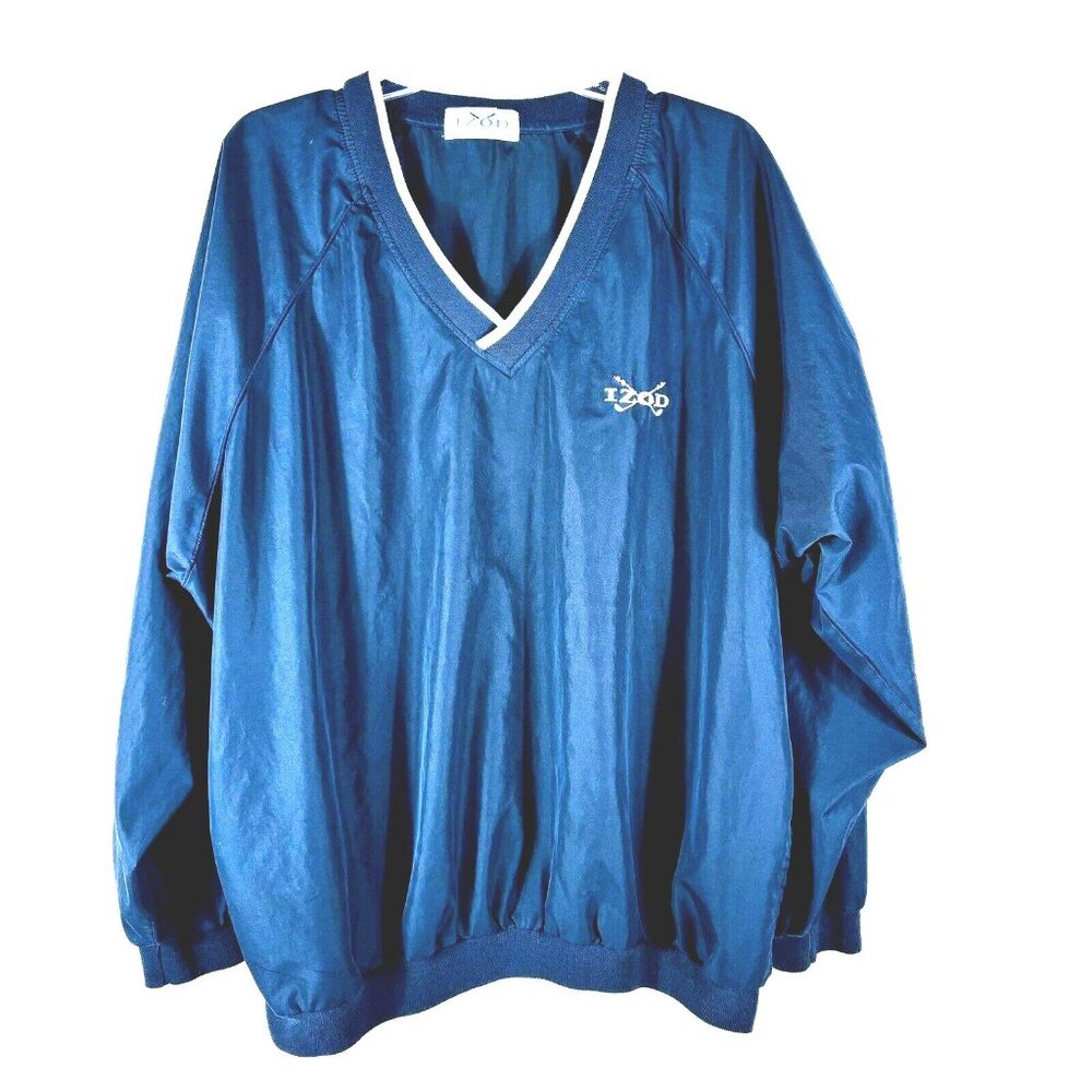 Izod Golf Men V Neck Blue Long Sleeve Pullover Windbreaker Jacket Shirt Large
